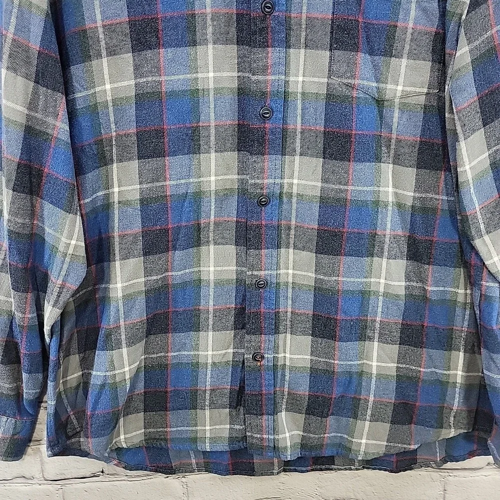 Weatherproof Vintage Flannel Shirt Mens XXL Blue Gray‎ Plaid Button Front